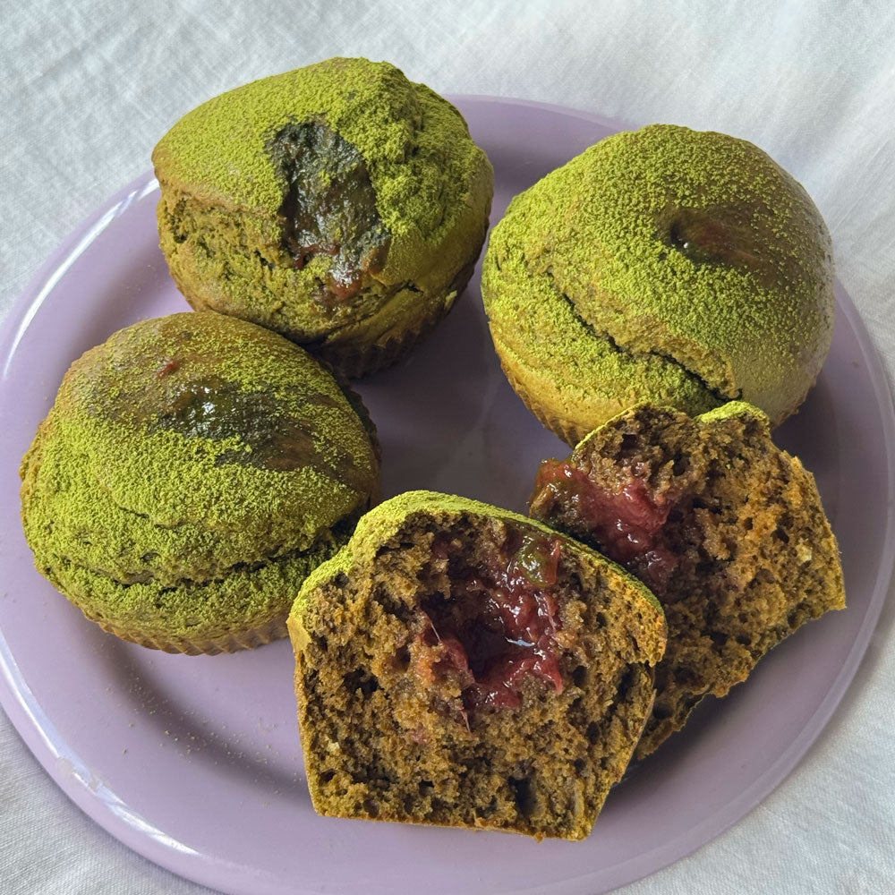 Matcha Muffins with Strawberry Filling