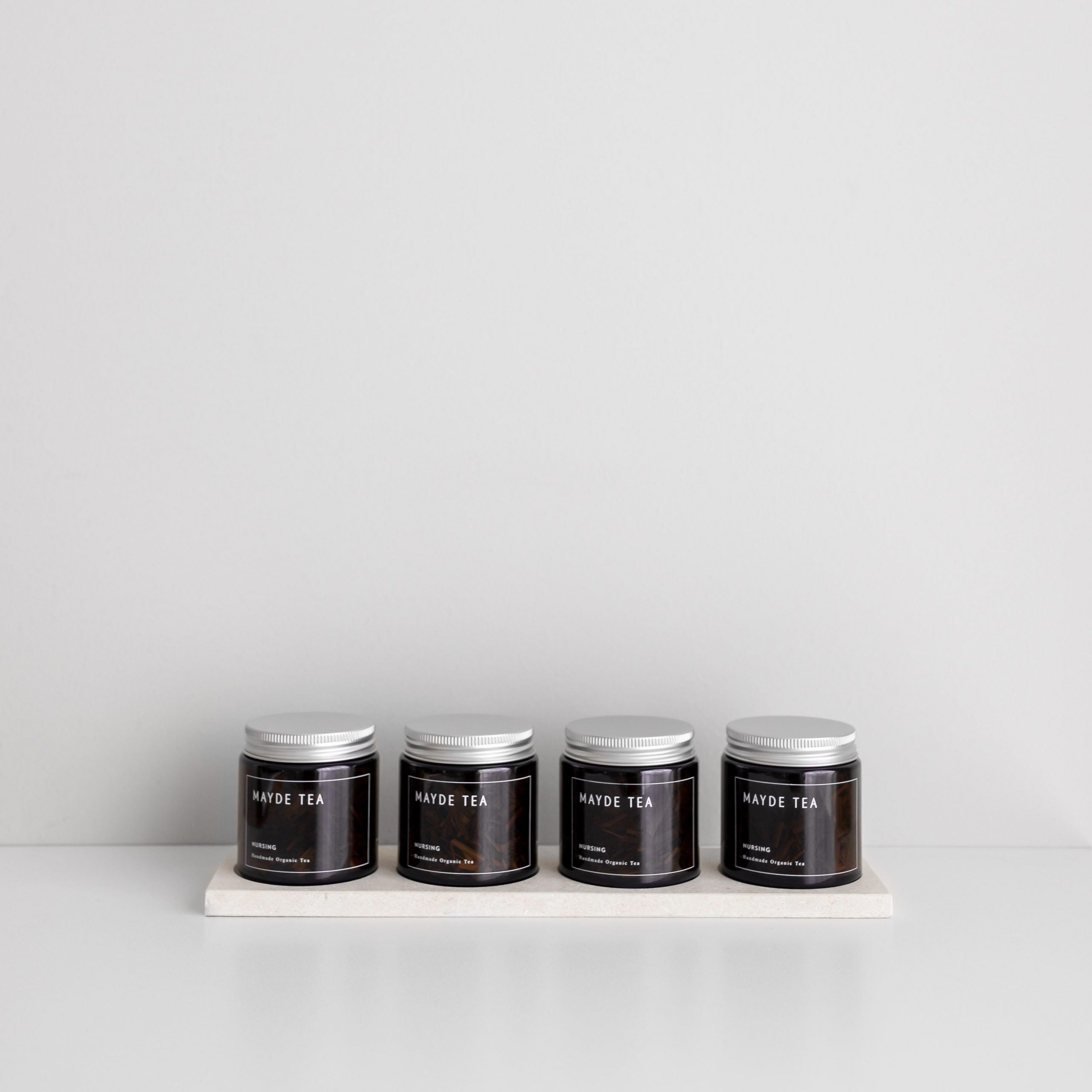 Mayde Tea Stone Tray with organic nursing tea jars - organic breastfeeding tea - tea for nursing australia - best australian tea for new mums