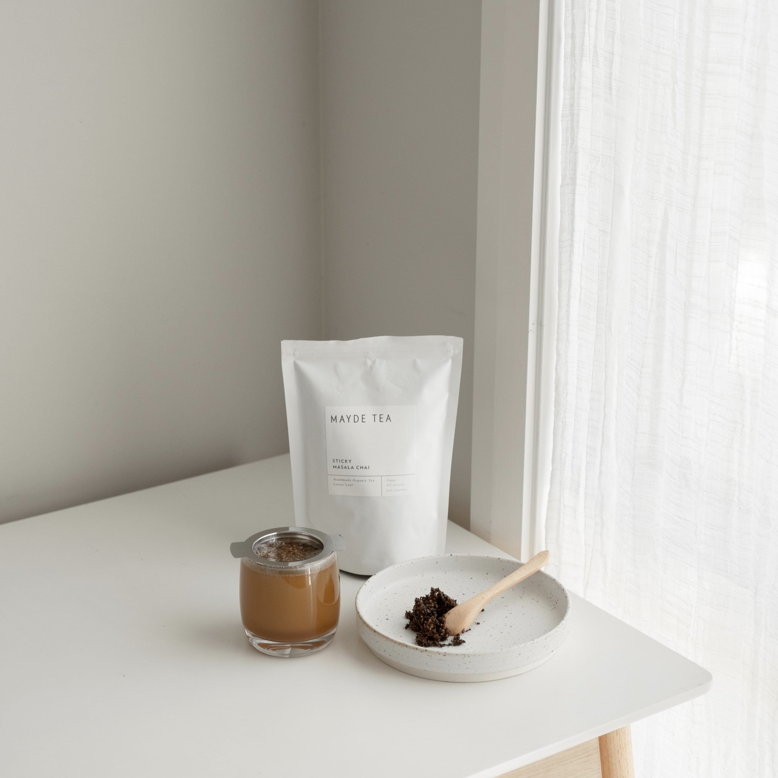 Mayde Tea Sticky Masala Chai - loose leaf sticky chai with single cup tea infuser - australian herbal tea company - byron bay teas