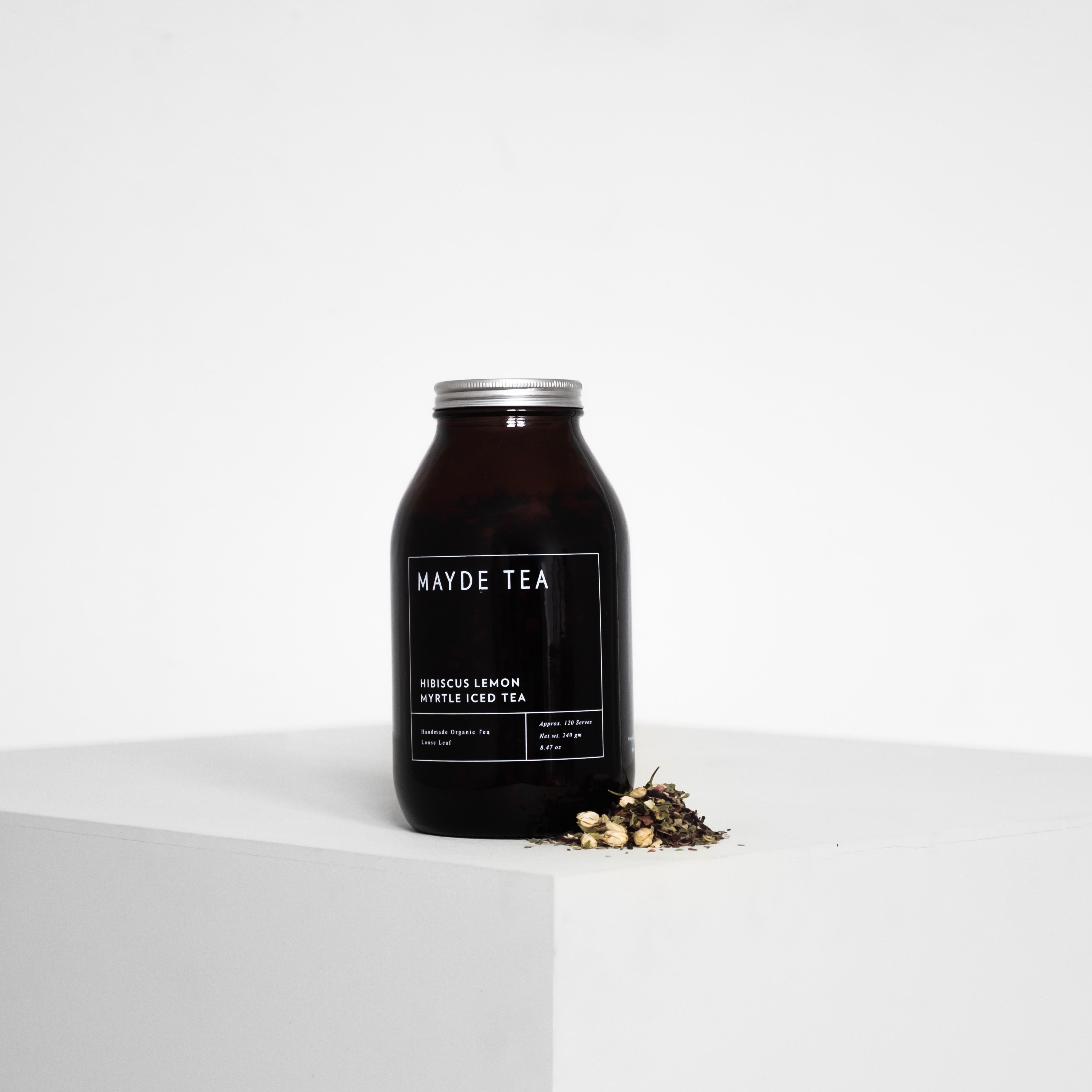 Hibiscus Lemon Myrtle Iced Tea Herbal Teas Mayde Tea 120 serve jar  