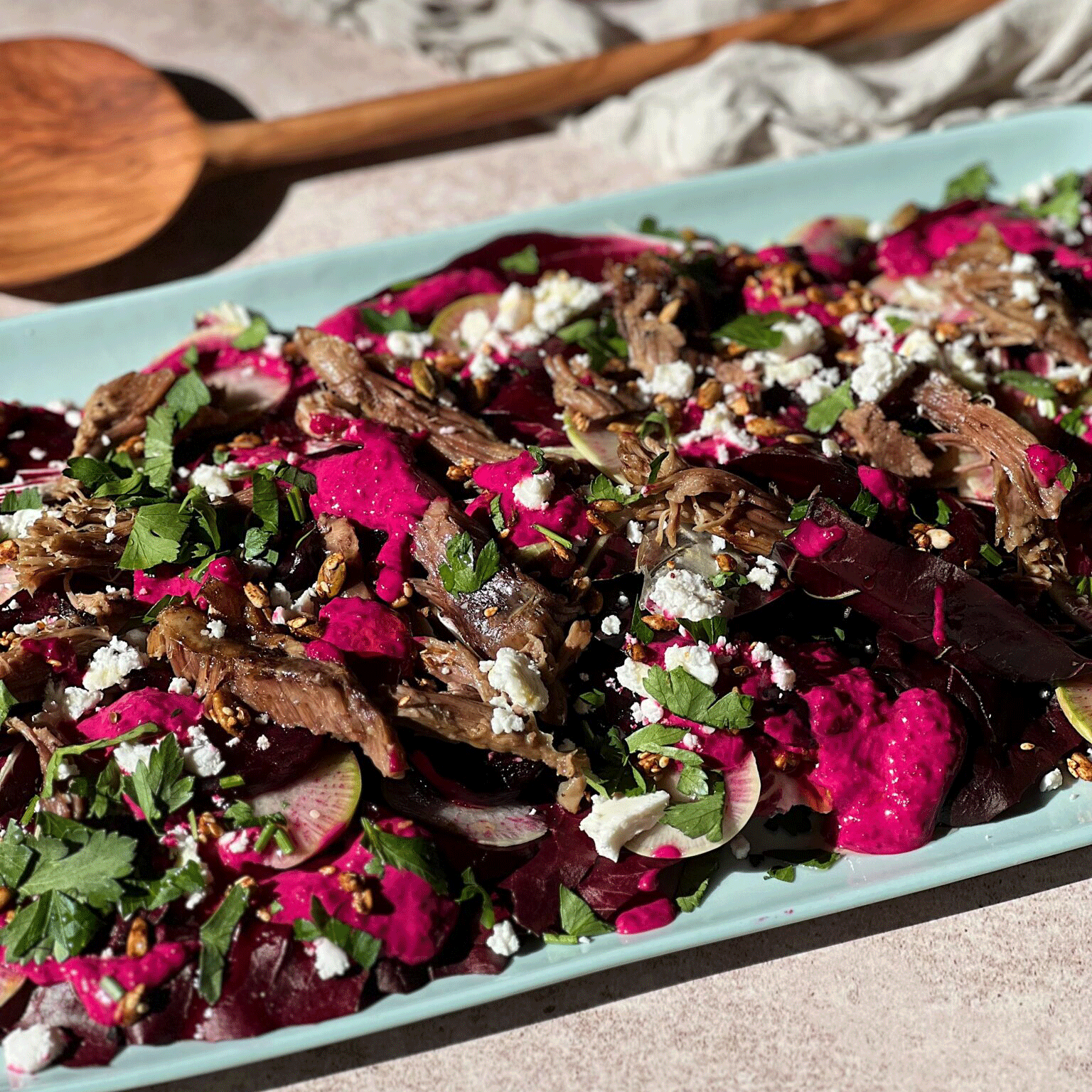 Vibrant Lamb Salad With Radicchio, Beetroot And Tahini